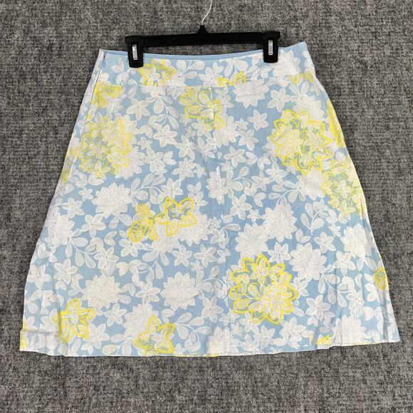 Duck Head Skirt Womens 12 Blue Floral Linen A-Line Cottagecore Farm Boho Peasant - Picture 2 of 9